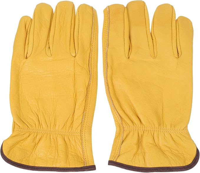 Kisangel Cowhide Protective Gloves for Gardening and Farm Work, Wear-resistant Non-slip Safety Gloves with Full Leather, Puncture-resistant Design, Size M for Outdoor Pruning and Heavy-duty