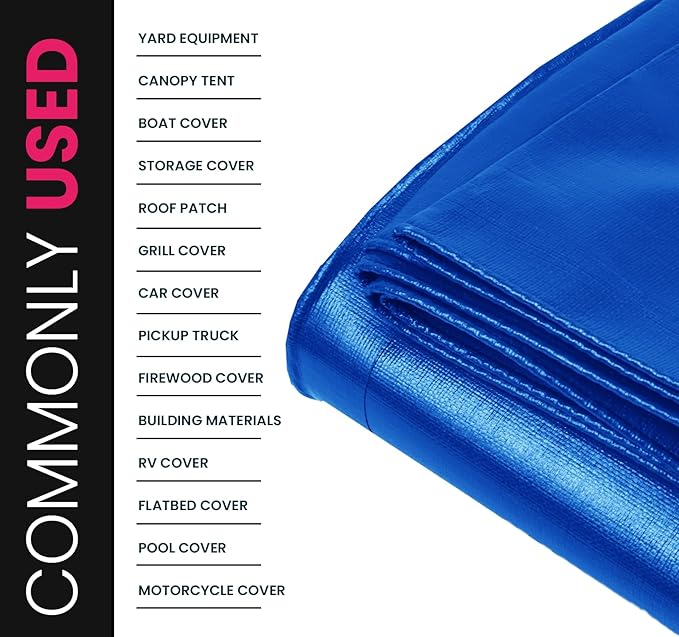 PROTARP Extreme Heavy Duty 22 Mil Tarp Cover, Waterproof, UV Resistant, Rip and Tear Proof, Poly Tarpaulin with Reinforced Edges for Roof, Camping, Patio, Pool, Boat. (Blue 12′ X 16′)
