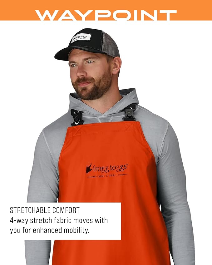 FROGG TOGGS Men's Waypoint Fish Apron, Waterproof, Durable with 4-Way Stretch, Black, OS