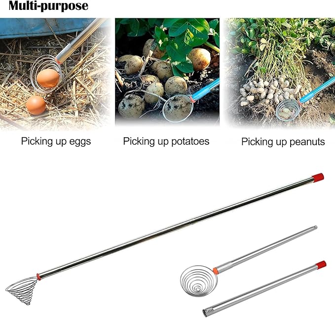 Egg Scooper Tool for Chicken coop,107cm / 42.13 inch Egg Grabber for Chicken Eggs,Multifunctional Peanut, Nut and Potato Grabber。