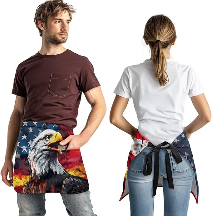 Waist Apron with 3 Pockets Waterproof 13 Inch Short Half Waist Aprons Women Men Server Aprons Waitress Waiter Apron