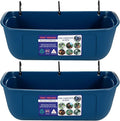 Goovilla Large Feed Trough, Hanging or Screw-in Fence Feeder with Clips, 2 Pack 9 Quart Goat Feeding Supplies, Dog Horse Hog Pig Livestock Poultry Plastic Feeder Trough Bucket for Large Animal, Blue