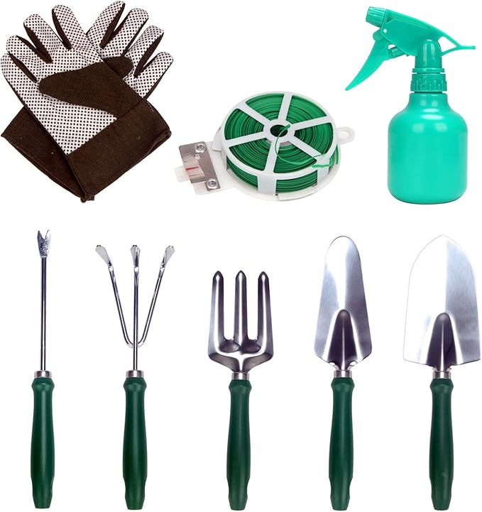 9-piece Garden Tools Set with Gloves and Floral Tote Bag - Gardening Hand Tools Kit with Storage Bag, Gifts for Women