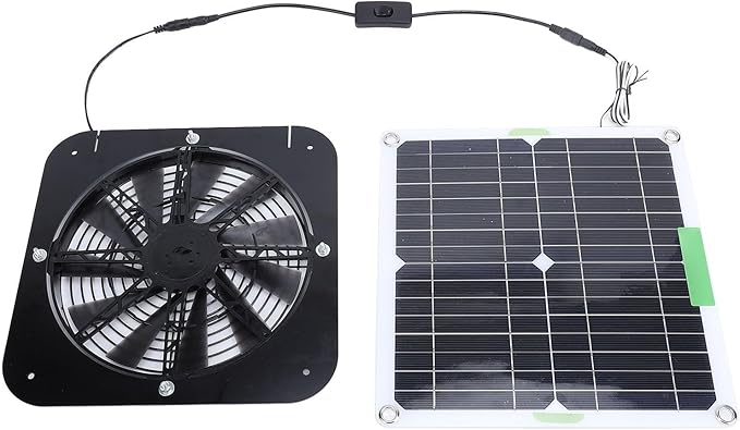 Dpofirs 13.5in Solar Powered Fan, Solar Exhaust Fan Kit, Cooling Ventilation for Greenhouse, Chicken Coop, Shed, Dog House, Without Power Storage, Solar Panel, Exhaust Fan