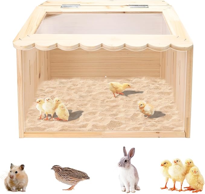 Chicken Brooder Box, Large Wooden Brooder Box for Chicks, Chick Brooder Baby Chicken Supplies, Animal Playpen with Top for Chickens, Ducks, Quails, Hamsters (15.7''*11.8''*11.8'')