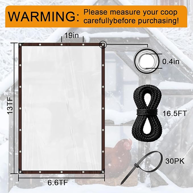 6.6x13ft Chicken Coop Cover for Winter,Chicken Coop Tarp with Elastic Cords & Rope,Waterproof Windproof Winterizing Insulation for Chicken Run,Porch Patio Poultry Enclosure