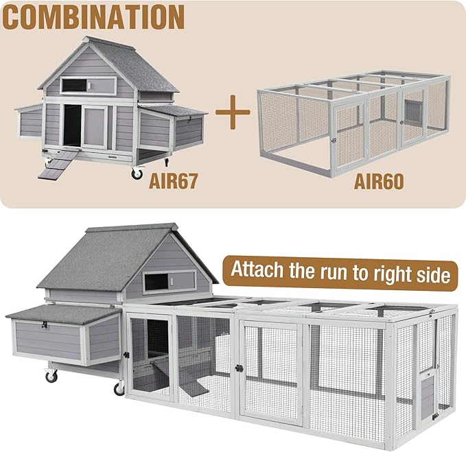 GUTINNEEN Chicken Coop Poultry Cage on Wheels Outdoor Duck Coop Wooden Hen House with Large Nesting Box, Movable