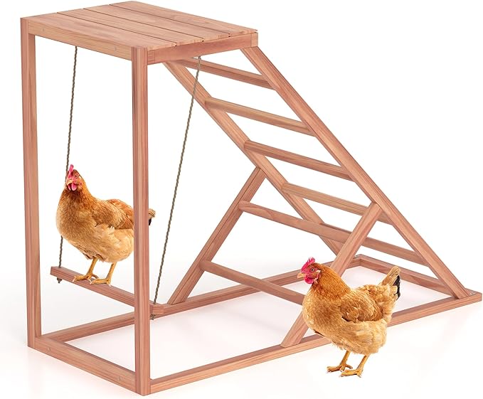 Chicken Perch w/Ladder Swing & Ramp for Coop, Chicken Roosting Bars for Chicks in Run Cage, Poultry Coop Accessories Toy, Wooden Activity Play for Pets Healthy Suitable for Backyard Farm