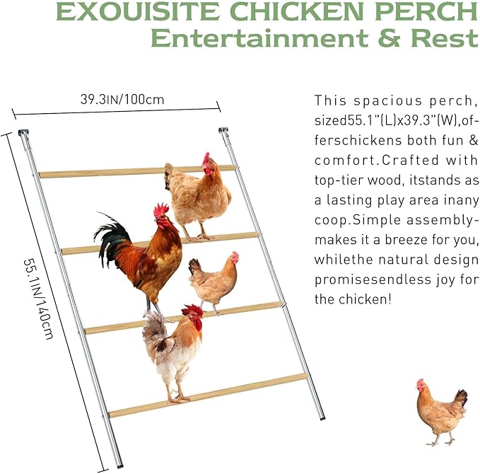 Chicken Coop Roosting Perch Essentials, Chicken Roosting Bars Suitable for Chicken Coop, Backyard Poultry, Farm Roost Toys (55" L x 40" W)