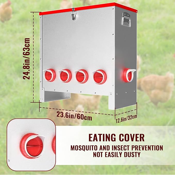 10 Ports Automatic Chicken Feeder 85 Pounds Large Gravity Fed Chicken Feeder with Latch & Handle for Chickens Bantams Pheasants Poultry Coop Weatherproof
