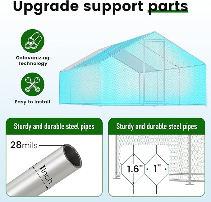 Chicken Coop Large Metal House Chickens Pen Outdoor for More Than Chickens Poultry Cage with Waterproof Cover for Rabbits Duck Walk-in Chicken Runs for Yard with Cover Outdoor