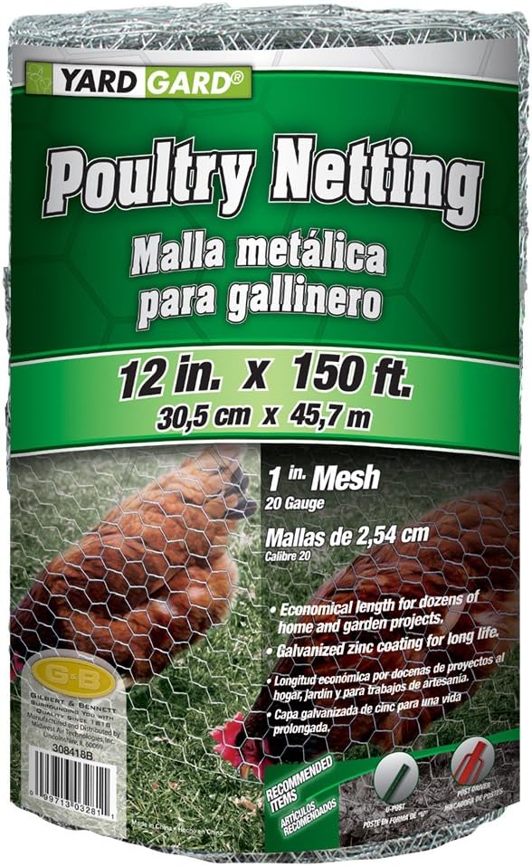 YARDGARD – 1 Inch Twsited Mesh Wire Fence – 12 Inches by 150 Feet – 20 Gauge Galvanized Steel – for Poultry Netting | Rabbit Fencing | Garden Protection and Plant Support