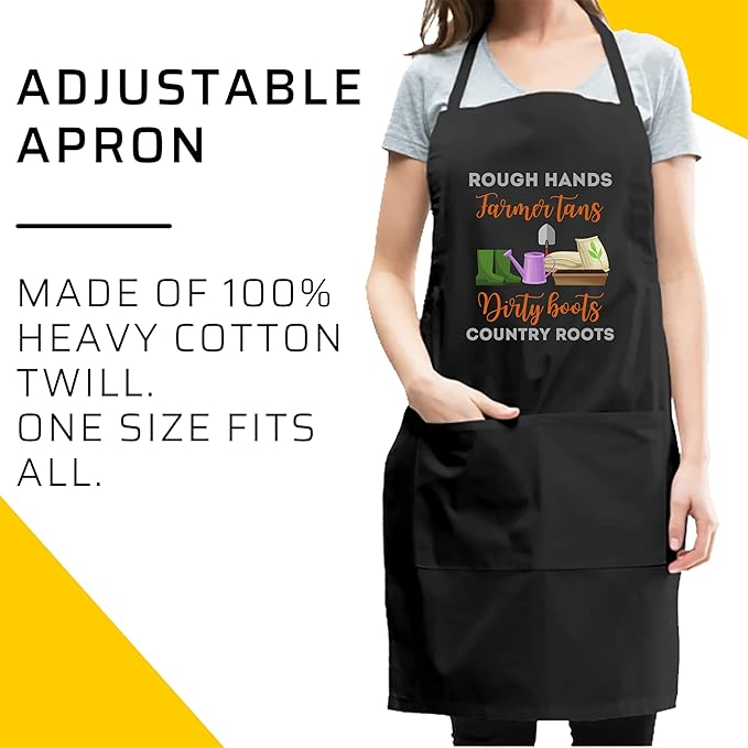 Farmer Farming Black Apron - rough hands farmer tans funny farmers farming backside Cooking Aprons Kitchen Decor