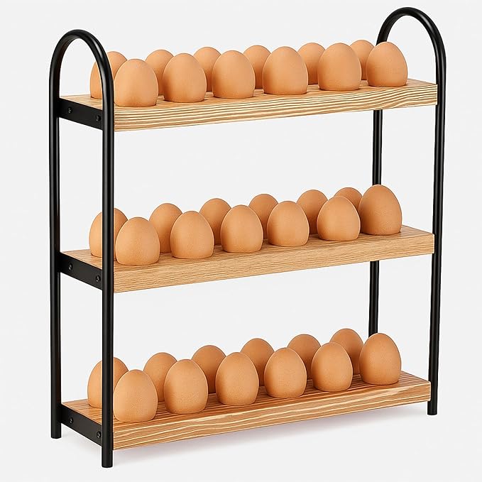 Wooden Egg Holder Countertop 3-layer Hold 36 Eggs Fresh Storage, for Kitchen Organization and Pantry Storage Home Collecting (Pinewood)
