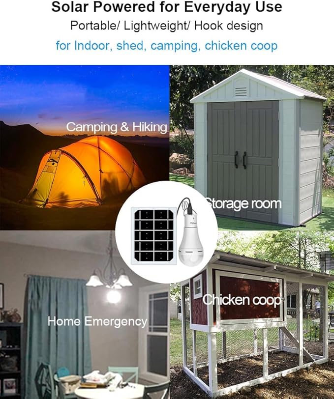 Portable Solar Light Bulbs for Indoor Home and Chicken Coop, Chicken Coop Light with Timer, LED Solar Lights for Indoor Emergency Power Outage