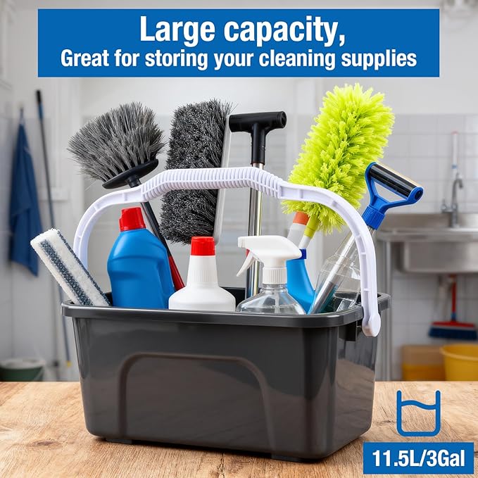 3 Gallon Mop Cleaning Bucket with Handle,4 Pcs Compact Square Plastic Bucket for Window Cleaning,Car Washing, Mopping & Household Cleaning Supplies Organizer Wash Water Bucket for Storage Blue Grey