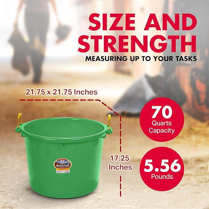Little Giant® Plastic Muck Tub | Durable & Versatile Utility Bucket with Handles | Muck Bucket | Durable Handles | 70 Quart | Lime Green