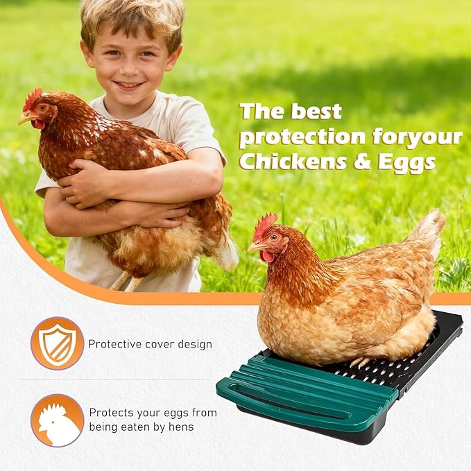Metal Chicken Nesting Box, 6 Compartments Wall Mount Hen Laying Box with Roll Away Egg Collection & Swing Perch for Chicken Coop (Green)