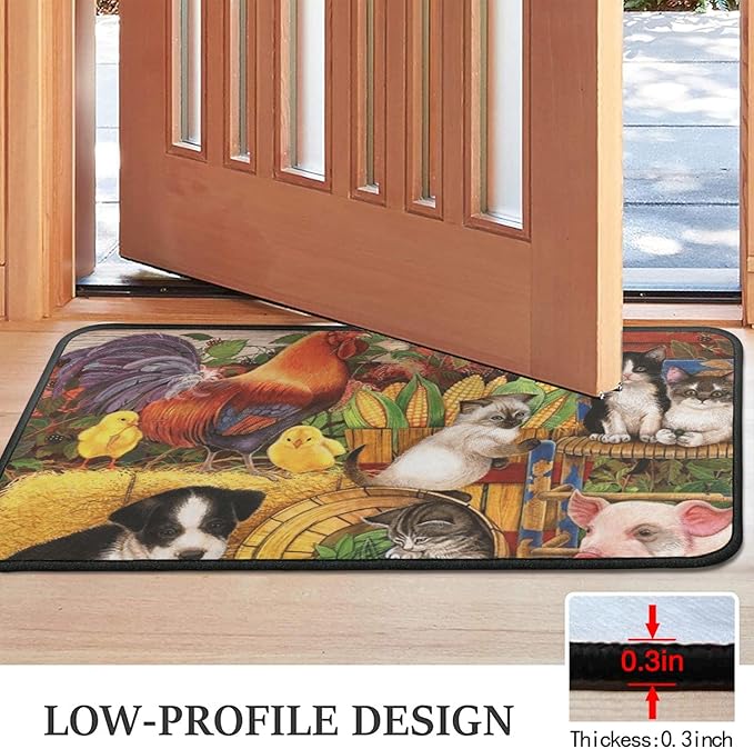 Roszwtit Farmhouse Kitchen Rugs and Mats, Farm Animal Door Mat, Seasonal Washable Non-Slip Floor Mats for Home Kitchen Decor 30x17 Inch