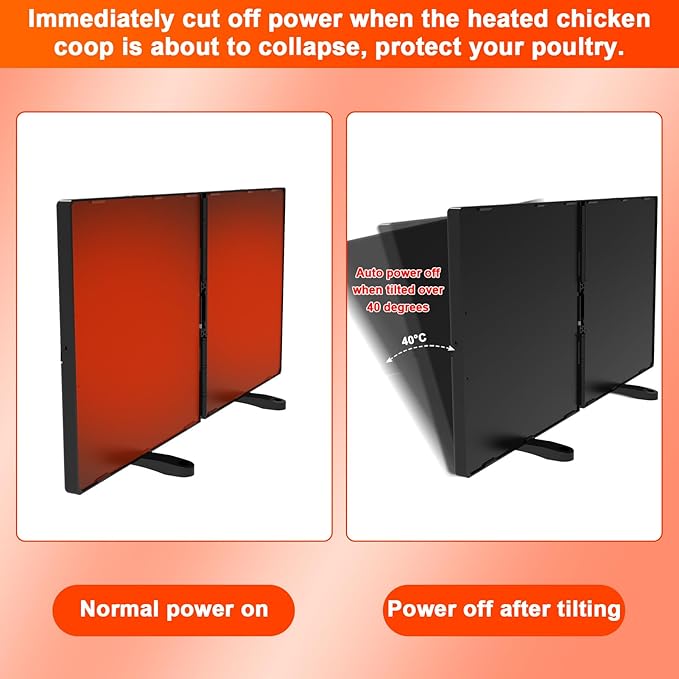Chicken Coop Heater - Adjustable Temperatures & 5 Timers, Large Size Foldable Energy Efficient Radiant Heat Coop Heater for Chicken, Kitten, Puppy & Pets