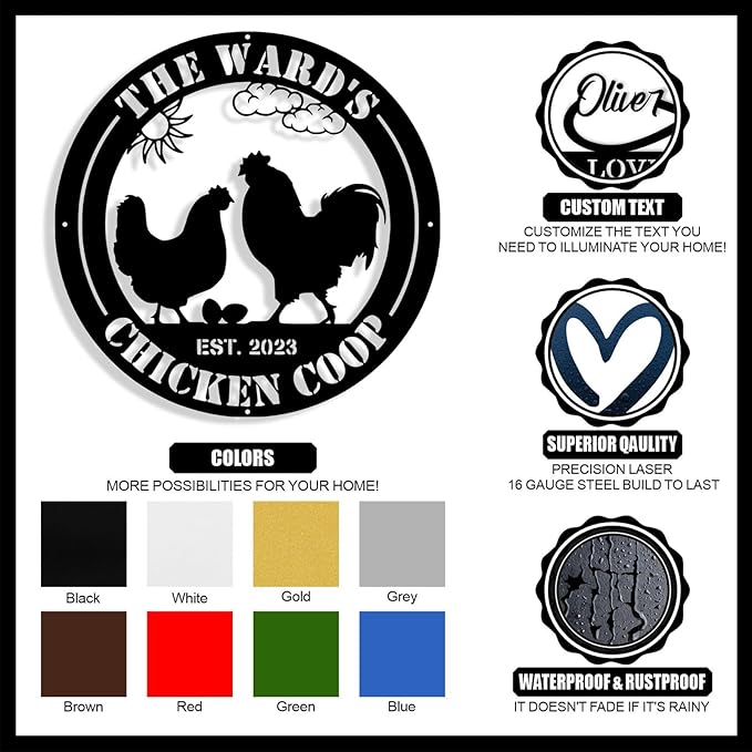 Custom Chicken Coop Metal Sign, Personalized Chicken Coop Sign for Outside, Custom Metal Hen House Farm Signs, Chickens Hen House Farmhouse Wall Art Decor