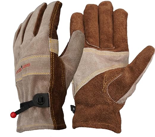 Leather Gardening Gloves for Men and Women, Work Gloves for Welding, Construction, Chainsaw, Farm, Ranch, Yard Work, Abrasion Resistant, Cactus Thorn Proof (Brown, Medium)