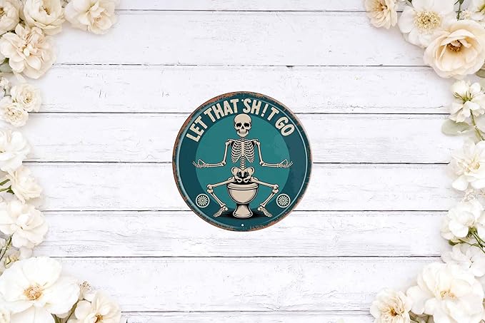 Let That Stuff Go Metal Sign 8x8in Round Inspirational Plaque for Office Wall Decor Motivational Gift