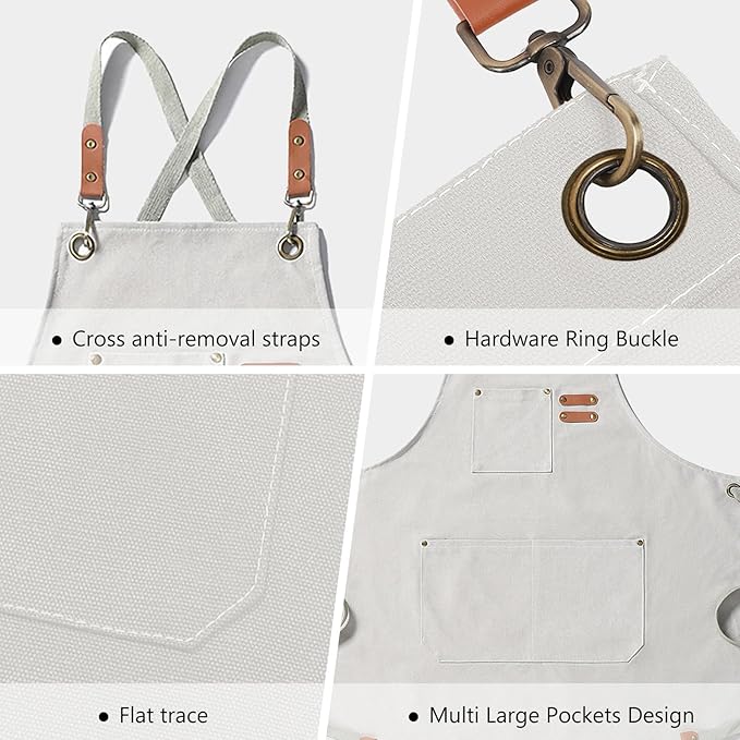 Unisex Aprons with Large Pockets,Cotton Canvas Cross Back Heavy Duty Adjustable Work Apron,Size Kids to Adult