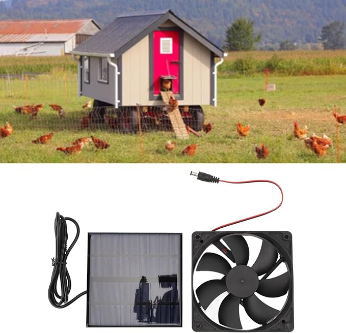 Solar Powered Portable Exhaust Fan Efficiently Vents Hot Air for Chicken Coop, 9V 12W Sunlight Power Panel Kitchen Attic Ventilation