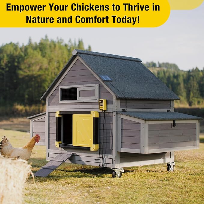 Aivituvin Chicken Coop with Wheels Outdoor Poultry Cage with Two Nesting Boxes 19ft² Wooden Hen House