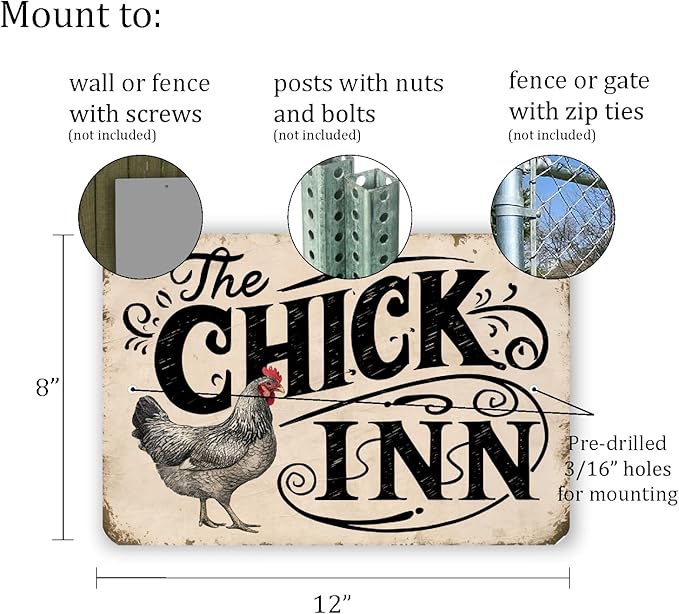 Vintage-Style "The Chick Inn" Sign - Rustic Farmhouse Decor with Detailed Chicken Illustration, 8" x 12"
