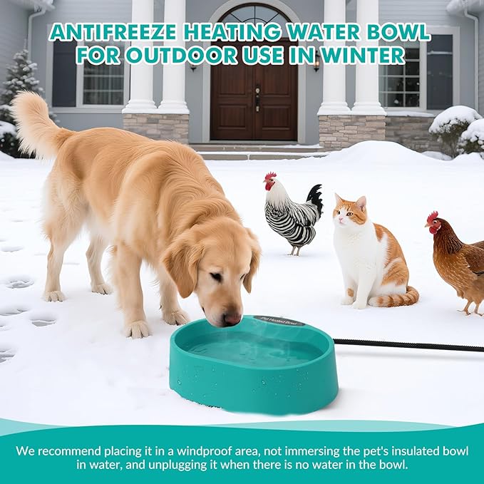 Large Heated Pet Water Bowl for Dogs, 3.7L Heated Dog Bowl Outdoor Heated Water Bowl for Cats,Chicken, Heated Dog Water Bowl -Keep Water Warm in Winter,35W Thermostatic Control and Anti Chew Cord