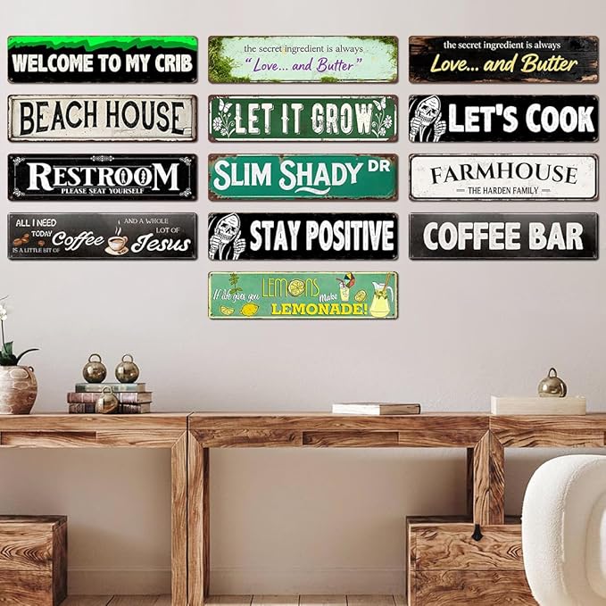 Vintage Metal Street Signs, Rustic Wall Art Plaques, Farmhouse Kitchen Home Bathroom Camping Bar Retro Decor Indoor Outdoor Road Sign 16 x 4 inch (LETS COOK)