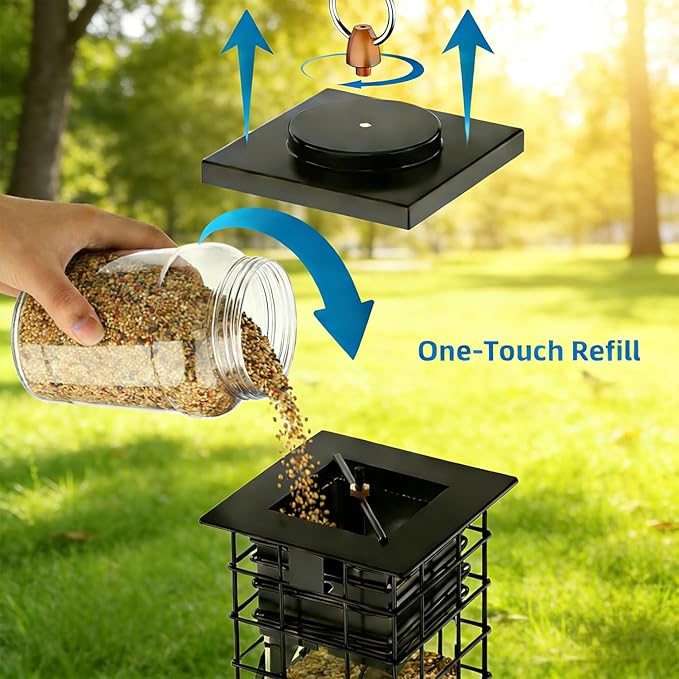 KRUOO Heavy Duty Metal Squirrel Proof Bird Feeder, 2.5LB Large Capacity, Weather Resistant, Easy Refill & Clean, Hanging Wild Bird Feeder for Finch Cardinal Chickadee Outdoor Garden