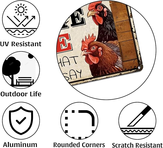 Chicken Signs 2 Pack-Metal Chicken Signs for Coop Funny Outdoor,Chicken Sign Decor for Farm Yard Fence 12x8inch