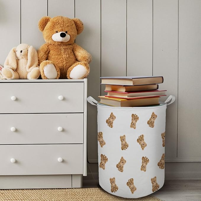Cute Bear Kids Laundry Basket, Toybox for Boys Girls Room, Cute Laundry Basket Hamper Waterproof Collapsible Clothes Toys Storage Bin Organizer for Bedroom Bathroom Kids Room Dorm