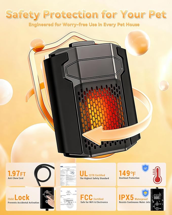 Dog House Heater with Thermostat & Smart APP WIFI Remote, 500W Fast Dog House Heaters Outdoor 41℉-113℉ Doghouse, Chicken Coop, Pig Cat House, Adjustable Temp & Timer, Pet Safe Space Electric
