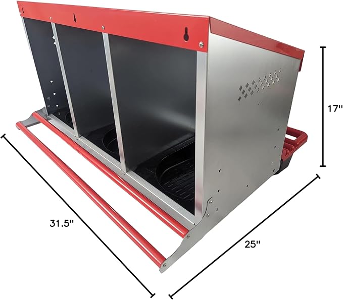 Hen's Choice™ - Reverse Roll Out Chicken Nest Box | Reversible Roll Away Nest Box | 3 Hole (Red)