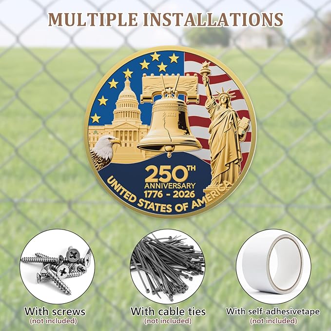 2026 United States 250th Anniversary Round Metal Sign, Home Decor Metal Wall Signs 250th Anniversary USA, 250 Patriotic American Flag Decorative Signs, Gift for US Citizens, Hanging Wall Decor
