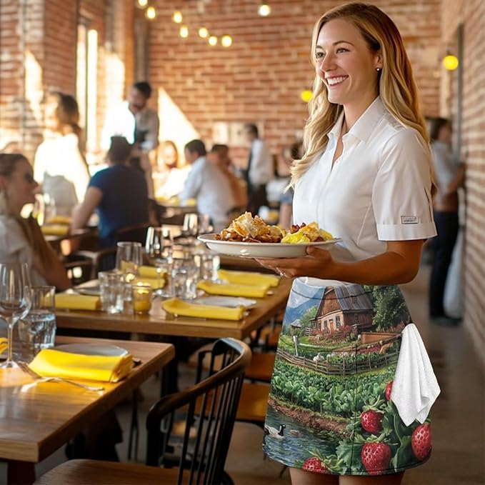Waistress Apron with Pockets Coffee Waiter Apron Long String Chef Half Aprons for Cooking Kitchen Hairdresser