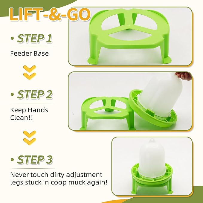 Chicken Feeder and Waterer Set,1.5L Chick Waterer and 1.5kg Chick Feeder with 3 Adjustable High-Legged Chassis, Baby Chick Starter Kit for Ducks/Quail