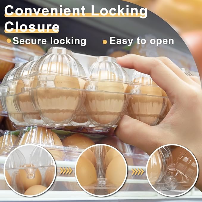 40-Pack Egg Cartons (18 Count) - Clear Plastic Egg Holder for Fresh Chicken Eggs - Reusable 3x6 Gird Egg Container with Secure Snap for Farmers Market & Transport - Fits Small to Large Eggs