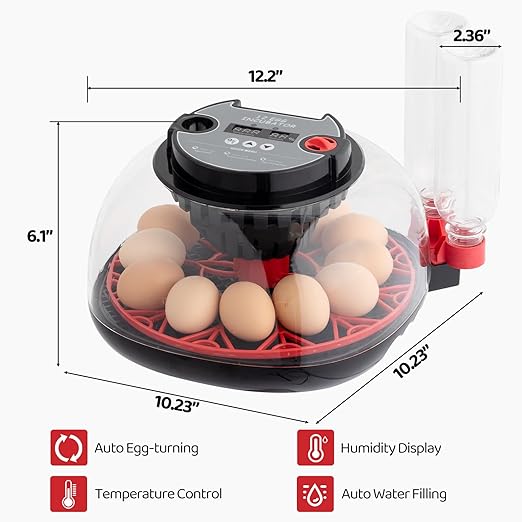 12 Egg Incubators for Hatching Eggs, Chicken Egg Incubator with Egg Candler, Automatic Egg Turning and Temperature, Humidity Control, Temperature Alarm, Egg Hatcher Incubator for Chickens and Quail