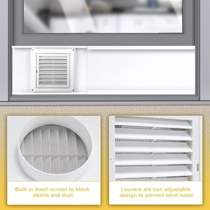 Dryer Vent Window Kit for 4in Dryer Vent Hose,with Weather-proof Dryer Air Vent Cover Stops Birds Nesting,Adjustable Window Vent Kit for Sliding Windows and Hung Windows Maximum 47inch