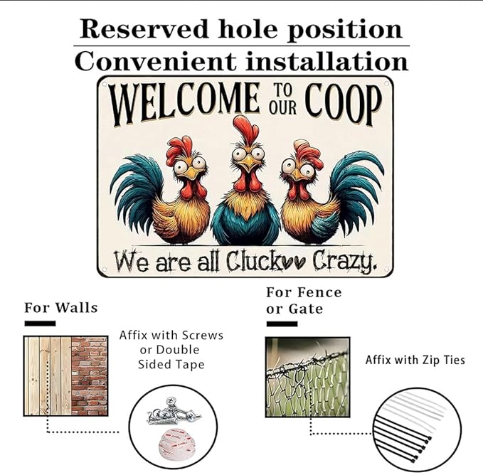 Funnysign Chicken Gifts Vintage Chicken Welcome To Our Coop Tin Sign for Chicken-Coop Farm Kitchen Garden Yard Decor 8x12 inch (3907)