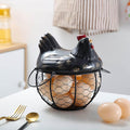 Egg Storage Organizer for Kitchen Countertop, Ceramic Chicken Lid with Wire Basket Dispenser, Black Chicken Egg Holder for Fresh Eggs, Rustics Egg Dispenser Rack for Farmhouse Decor (Black)