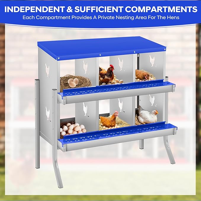 Chicken Nesting Box with Bracket Legs, 6 Compartment Nesting Boxes for Chickens, Chicken Laying Boxes to Protect Eggs, Easy to Clean & Install