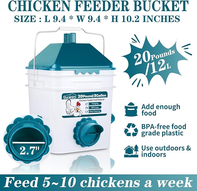 Chicken Feeder and Waterer Set,Anti-Roost Chicken Feeder and Automatic Chicken Waterer for Chickens, Ducks, Pigeons and Quail