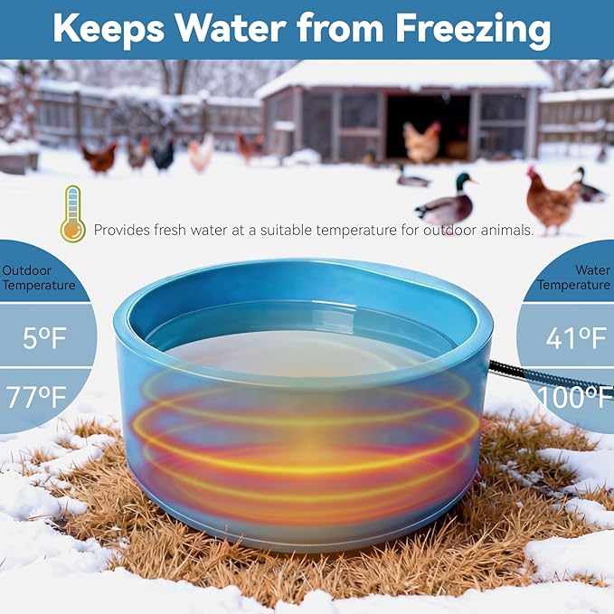 Heated Water Bowl for Chicken, Large Capacity 125OZ Poultry Water Heater for Hens Turkey Goose Duck Pigeon Poultry Birds Drinker in Winter, Chicken Coop Accessories No More Frozen Water