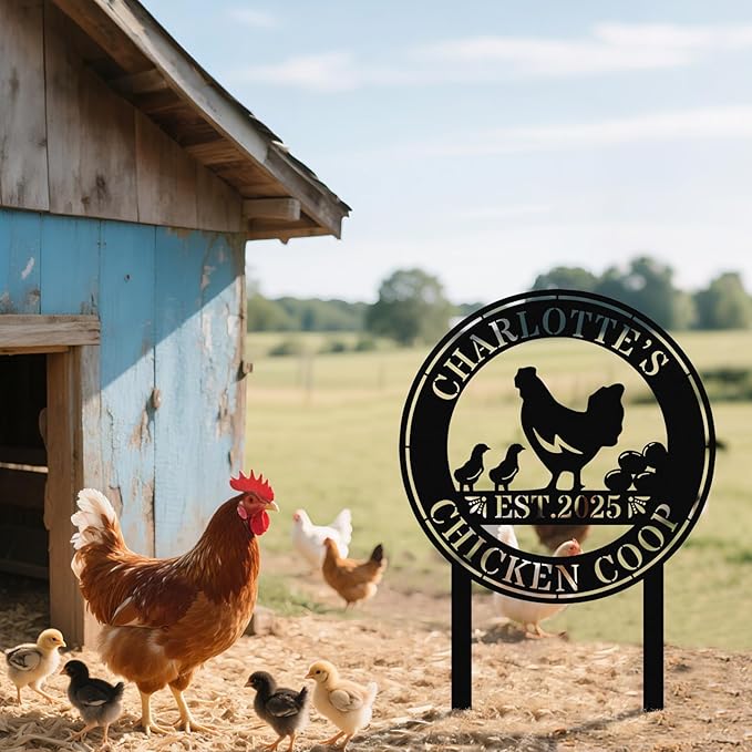 Personalized Chicken Coop Sign – Custom Metal Name Farm Sign, Outdoor Hen House Décor, Rustic Garden Lawn Plaque, Customizable Chicken Farm Sign with Name & Established Date, Unique Gift